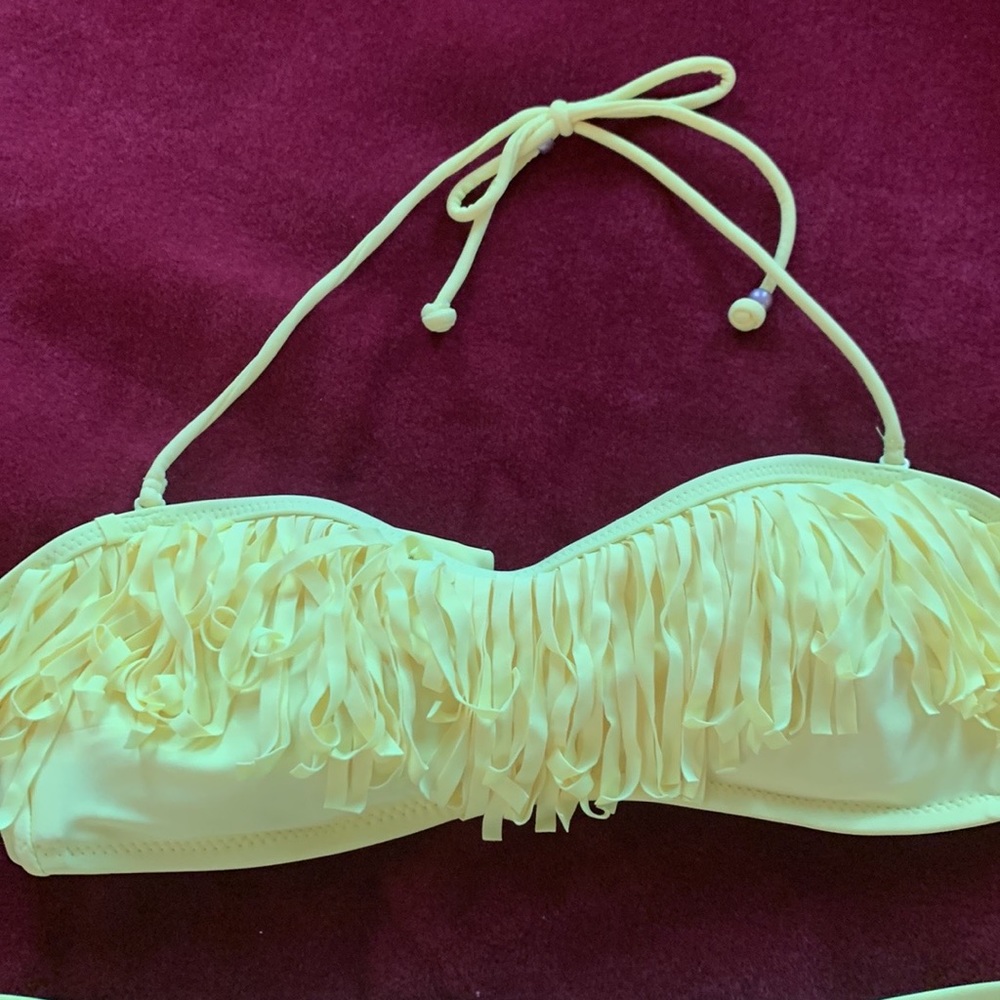 AE Neon Yellow Boho Fringe Convertible 2 Piece Swimsuit - Picture 3 of 14